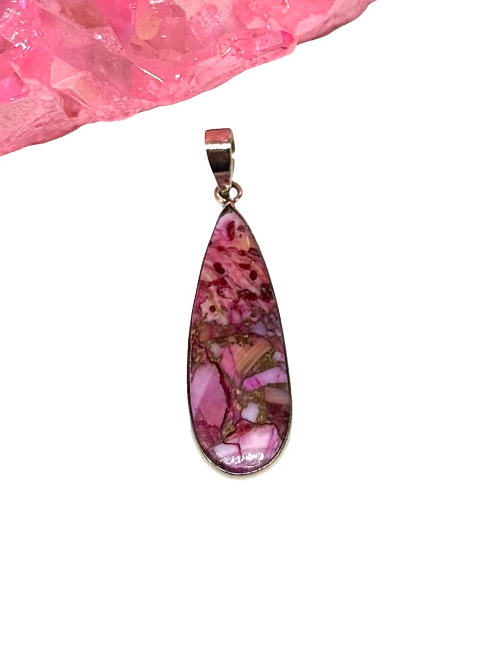 Kingman Mine Pink Dahlia Turquoise Necklace Pendant 925 Sterling Silver Plated